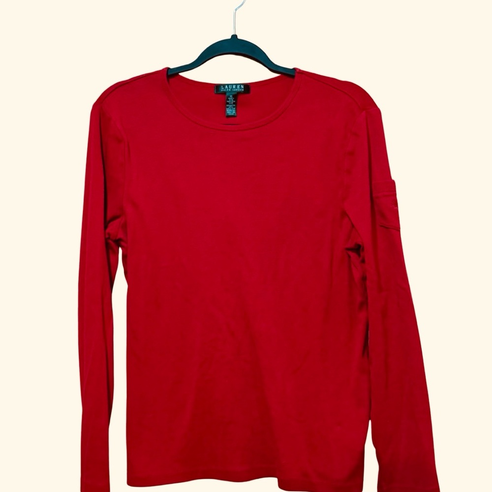Lauren Ralph Lauren Red Long Sleeve Top‎ XL | Classic Cotton Essential - Picture 3 of 9